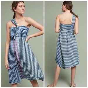 One shoulder plaid dress with frayed edges
